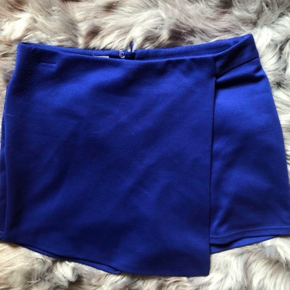 Royal Blue Mini Wrap Skirt for Night Out with Asymmetrical Style